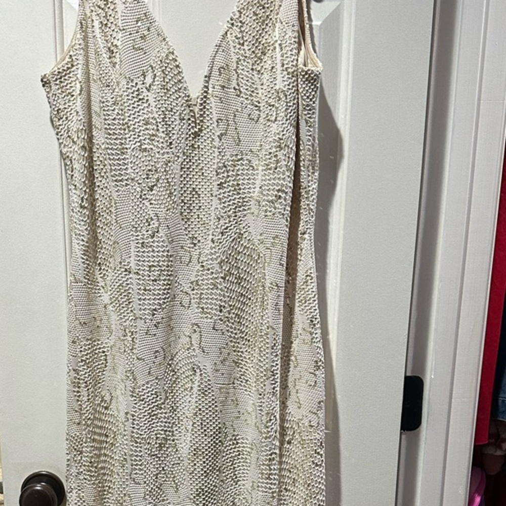 Bailey Blue Cream Maxi Gown with V-neck Sleeveless Design